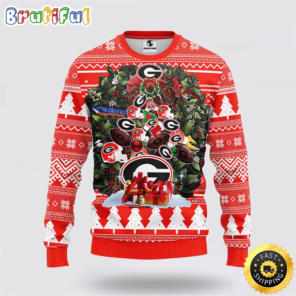 NCAA Georgia Bulldogs Ugly Sweater Tree Ugly Christmas Fleece Sweater