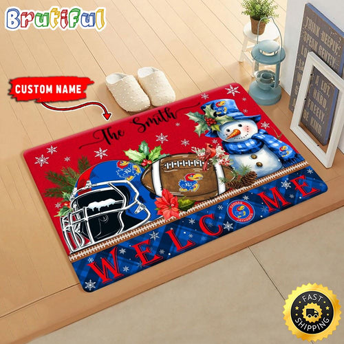 NCAA Kansas Jayhawks Doormat Welcome Christmas Custom Name Football Doormat