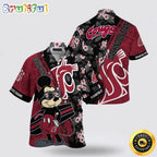 NCAA Washington State Cougars Hawaiian Shirt Mickey And Floral Pattern