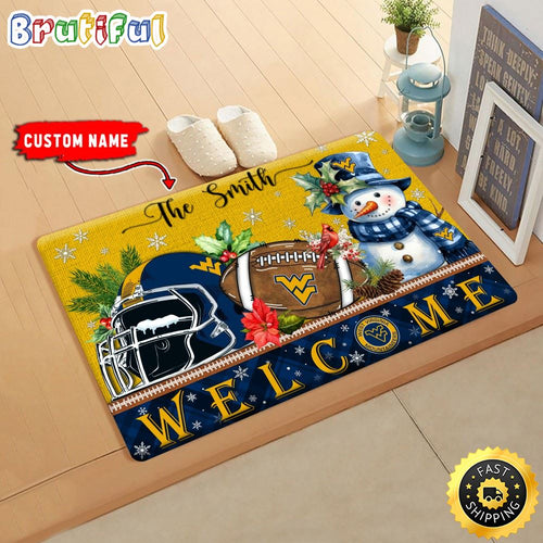 NCAA West Virginia Mountaineers Doormat Welcome Christmas Custom Name Football Doormat