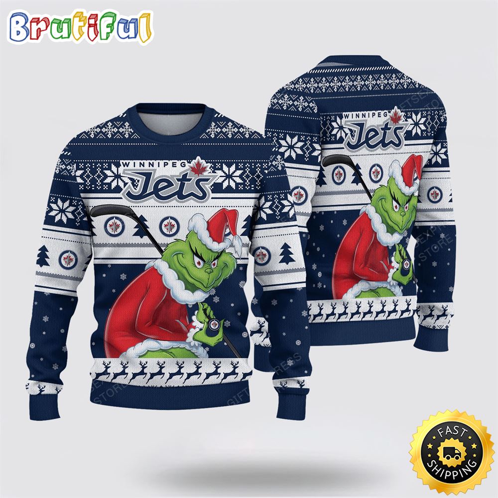 NCAA Winnipeg Jets Ugly Sweater Grinch Funny Christmas Football Sweater