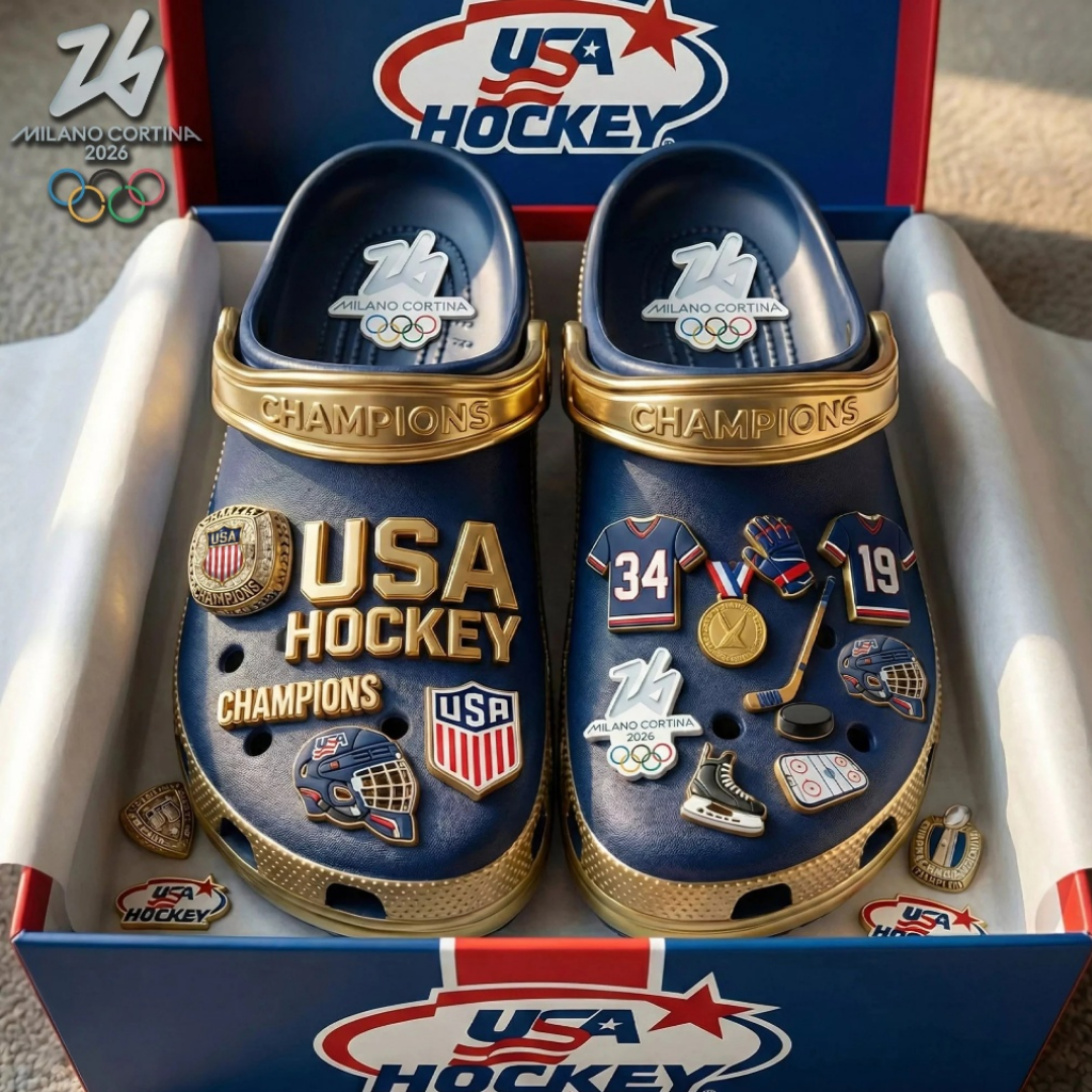 NEW USA Hockey Olympic Gold Champions Croc with Charms
