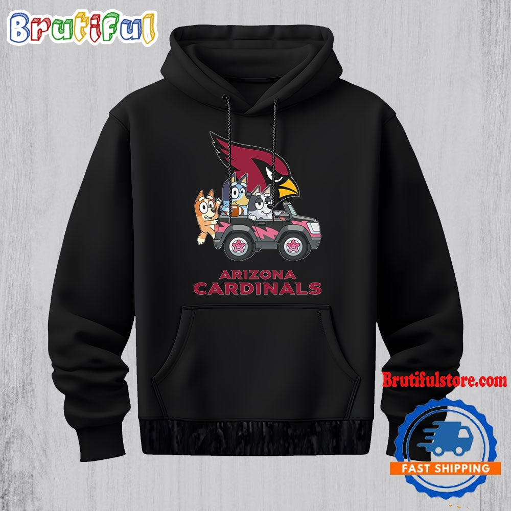 NFL Arizona Cardinals Special Bluey Bingo And Muffin In The Car Hoodie, Football Bluey 2D Shirt