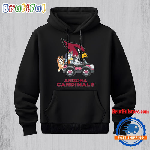 NFL Arizona Cardinals Special Bluey Bingo And Muffin In The Car Hoodie, Football Bluey 2D Shirt