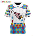 NFL Arizona Cardinals T-Shirt Special Autism Awareness Design 3D T-Shirt