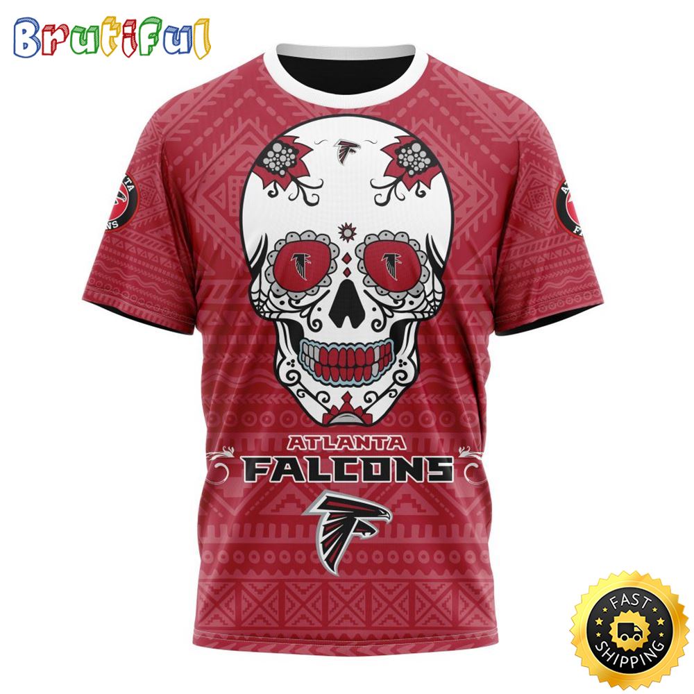 NFL Atlanta Falcons All Over Print 3D T Shirt Specialized Kits For Dia De Muertos Show Your Team Spirit