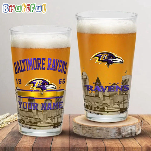 NFL Baltimore Ravens Beer Glass Cup 16oz, Custom Football Glass Cup
