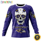 NFL Baltimore Ravens Crewneck Sweatshirt Specialized Kits For Dia De Muertos Show Your Team Spirit