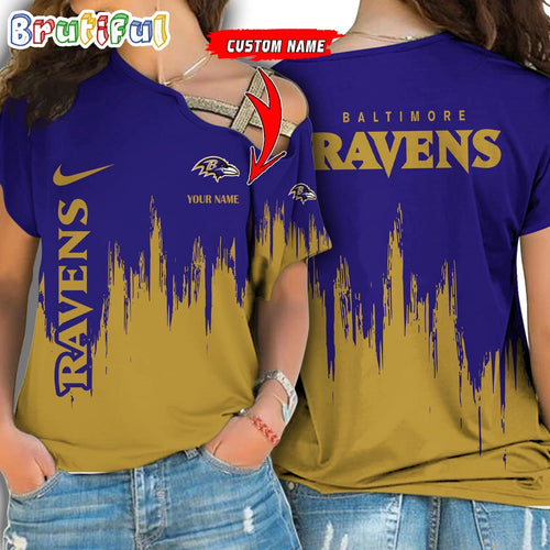 NFL Baltimore Ravens Football Team Logo Design One Shoulder Shirt