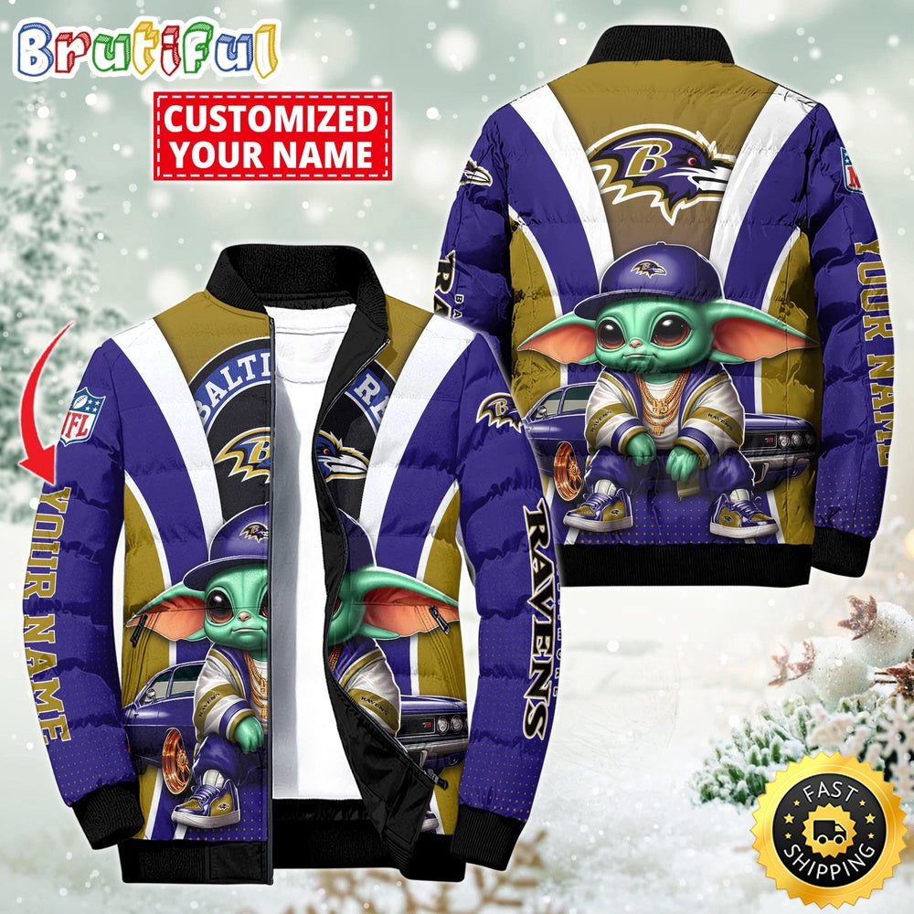 NFL Baltimore Ravens Puffer Jacket Baby Yoda Custom Jacket