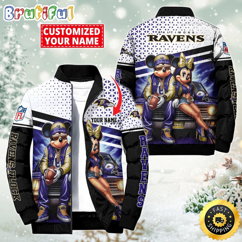 NFL Baltimore Ravens Puffer Jacket Mickey Minnie Jacket