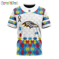 NFL Baltimore Ravens T-Shirt Special Autism Awareness Design 3D T-Shirt