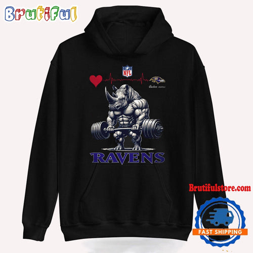 NFL Baltimore Ravens Team Funny Rhinoceros Powerlifting Hoodie Shirt