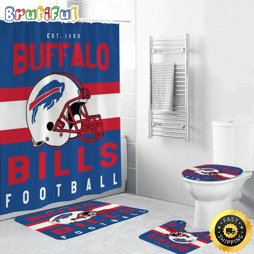 NFL Buffalo Bills Helmet Shower Curtain Football Bathroom Mat Set and Shower Curtain