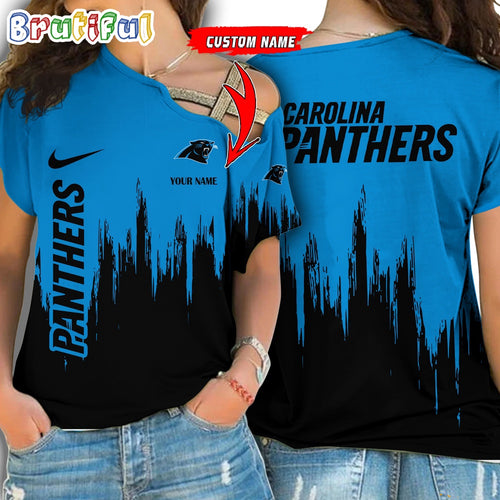 NFL Carolina Panthers Football Team Logo Design One Shoulder Shirt