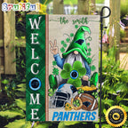 NFL Carolina Panthers Garden Flag St Patricks Day Gnome Shamrock Welcome Garden Flag
