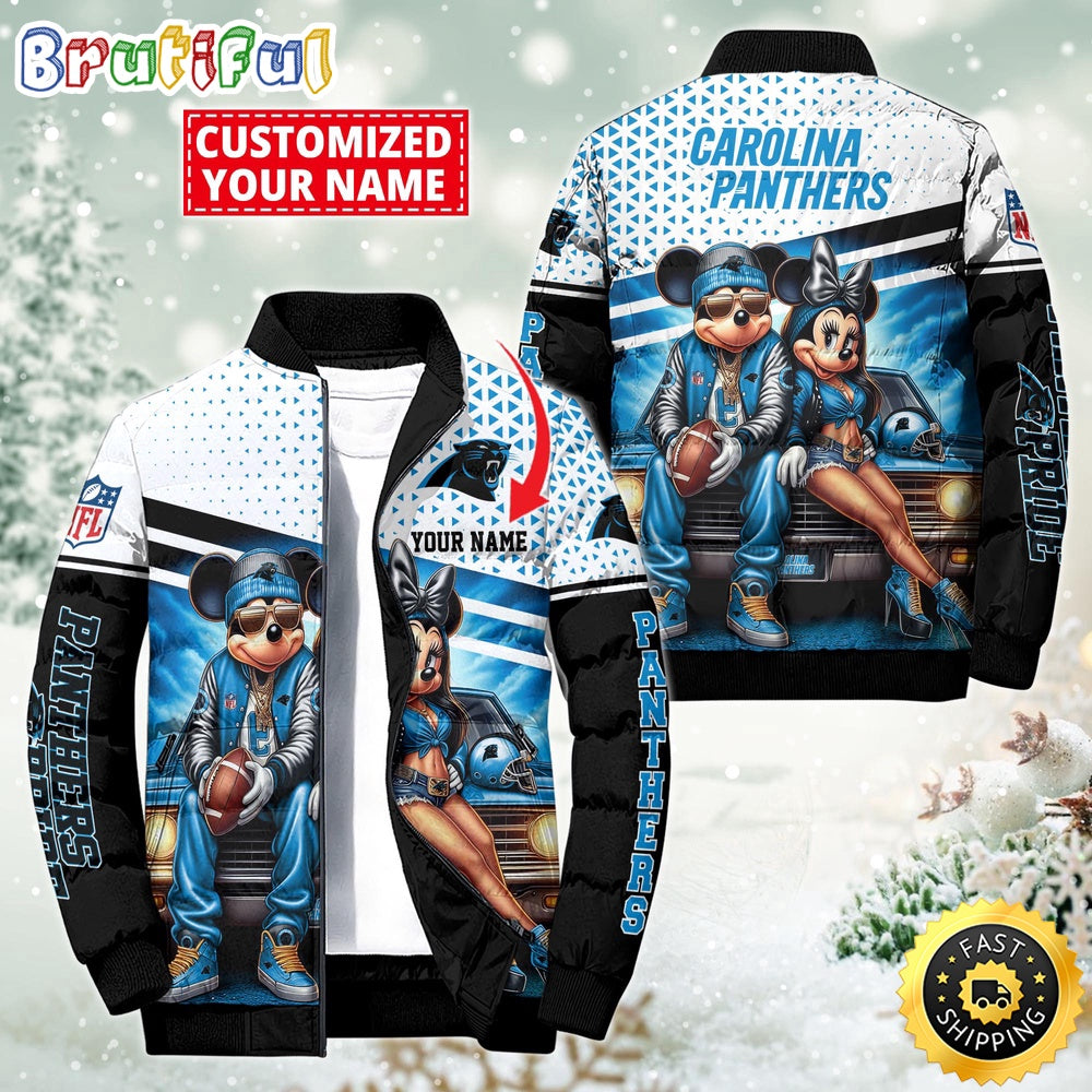 NFL Carolina Panthers Puffer Jacket Mickey Minnie Jacket