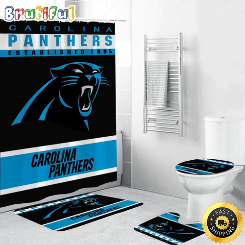 NFL Carolina Panthers Shower Curtain Football Bathroom Mat Set and Shower Curtain