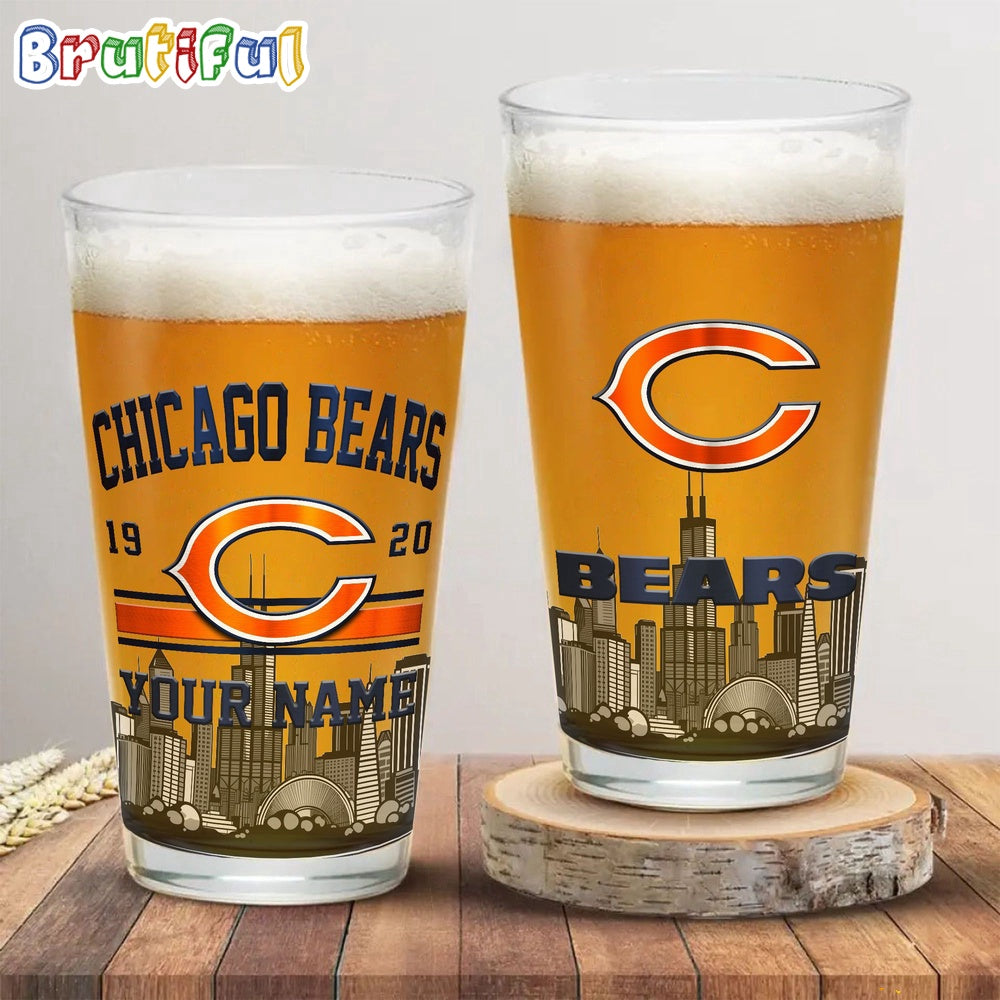 NFL Chicago Bears Beer Glass Cup 16oz, Custom Football Glass Cup