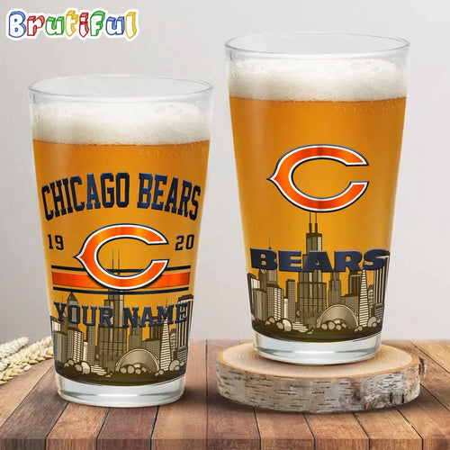 NFL Chicago Bears Beer Glass Cup 16oz, Custom Football Glass Cup