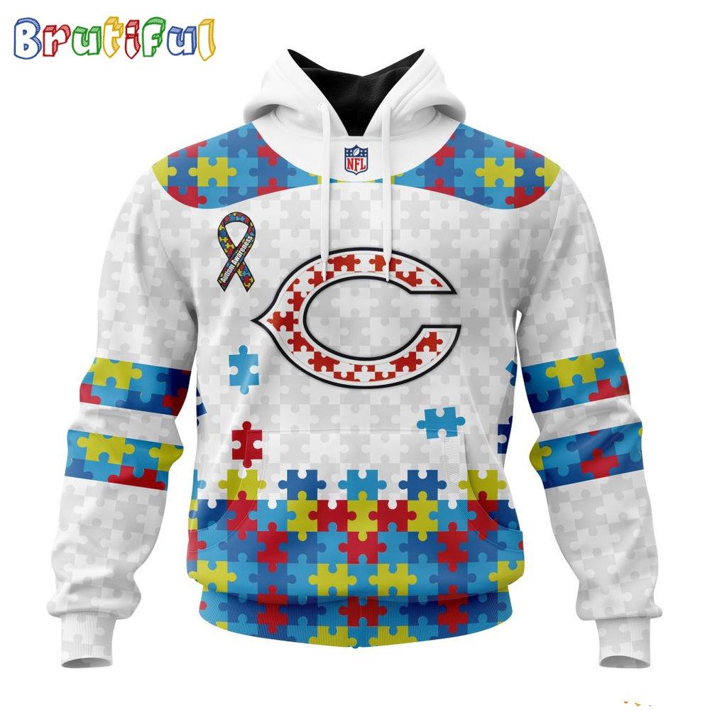 NFL Chicago Bears Hoodie Special Autism Awareness Design 3D Hoodie