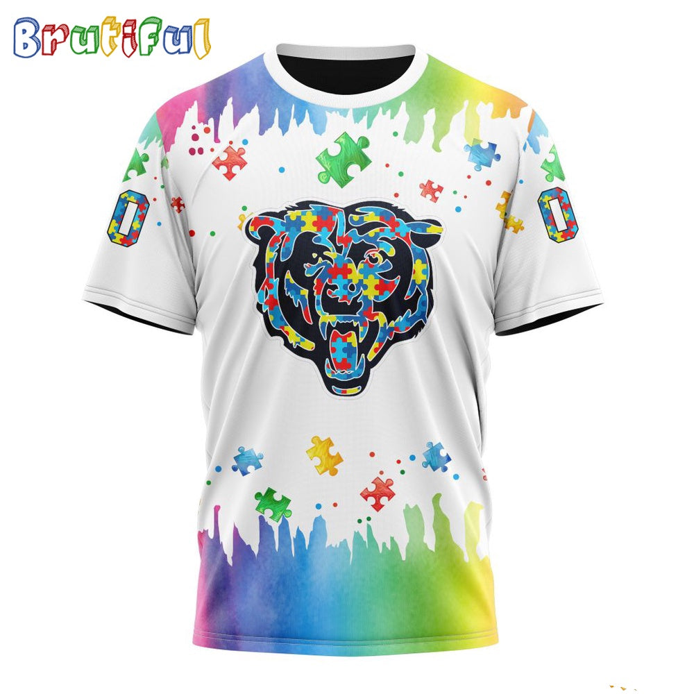NFL Chicago Bears T-Shirt Special Autism Awareness Design All Over Print T-Shirt