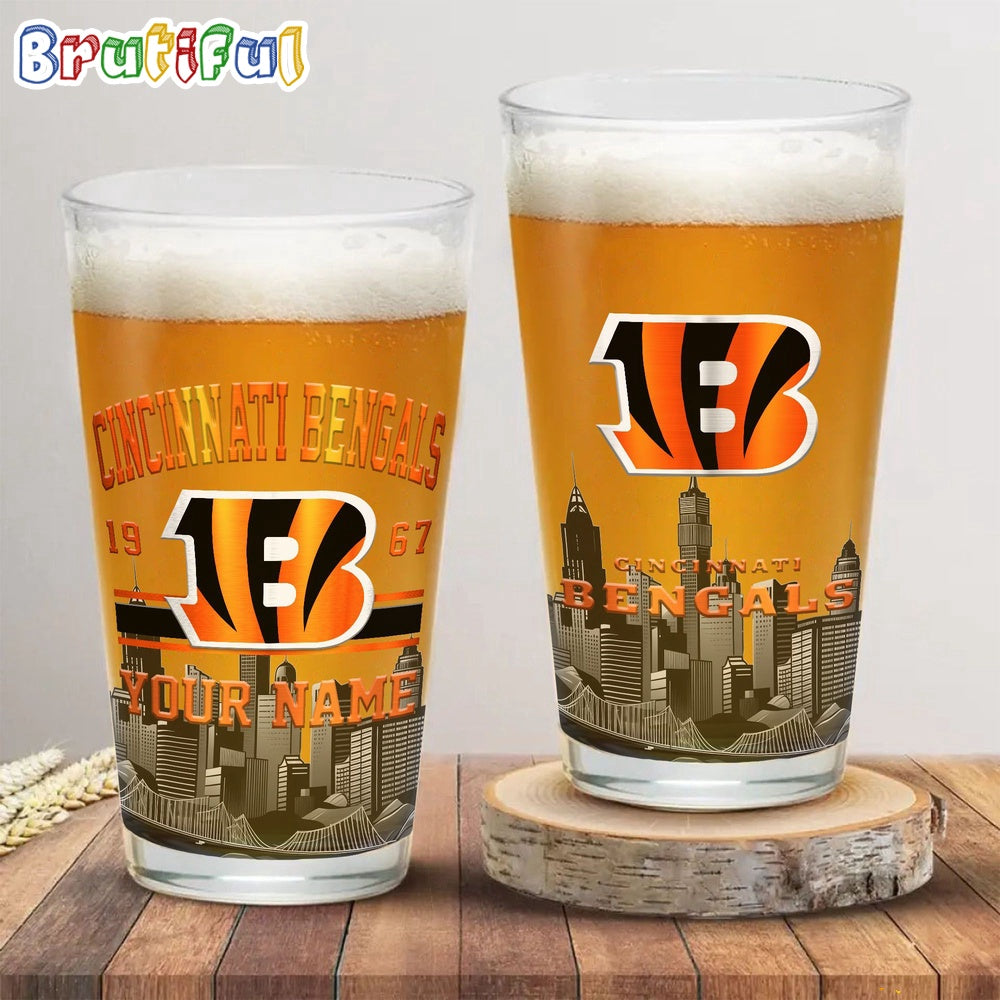 NFL Cincinnati Bengals Beer Glass Cup 16oz, Custom Football Glass Cup