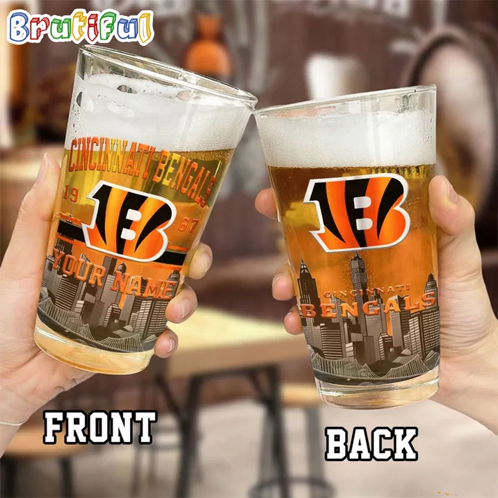 NFL Cincinnati Bengals Beer Glass Cup 16oz, Custom Football Glass Cup