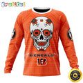 NFL Cincinnati Bengals Crewneck Sweatshirt Specialized Kits For Dia De Muertos Show Your Team Spirit