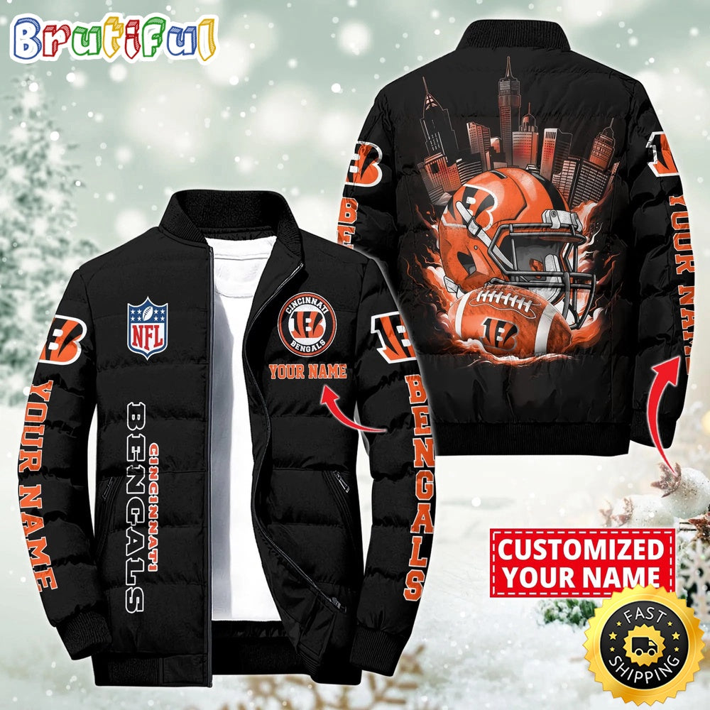 NFL Cincinnati Bengals Puffer Jacket City Logo Print Jacket For Fans