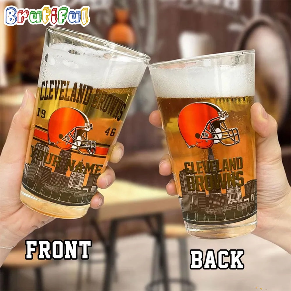 NFL Cleveland Browns Beer Glass Cup 16oz, Custom Football Glass Cup
