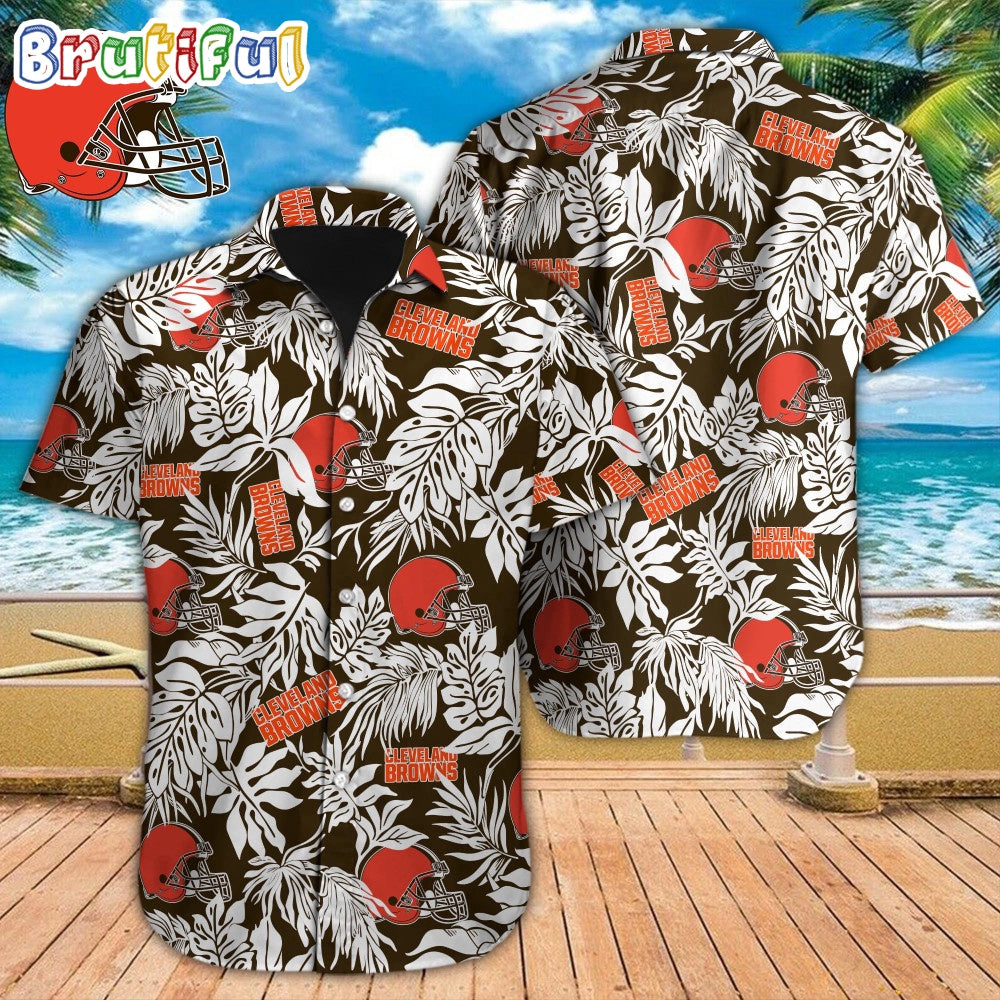 NFL Cleveland Browns Hawaiian Shirt Tropical Leafs Design Aloha Shirts