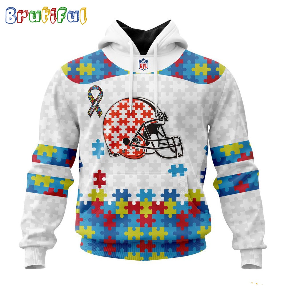 NFL Cleveland Browns Hoodie Special Autism Awareness Design 3D Hoodie
