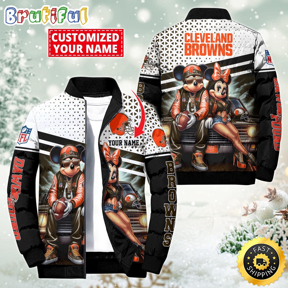 NFL Cleveland Browns Puffer Jacket Mickey Minnie Jacket
