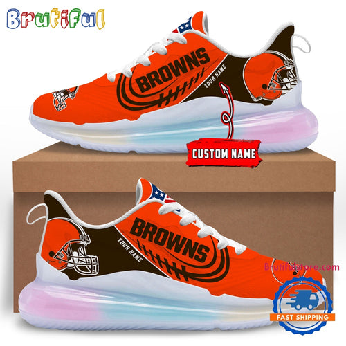 NFL Cleveland Browns Women’s Rainbow Atmospheric Cushion Running Shoes, Football Women’s Shoes