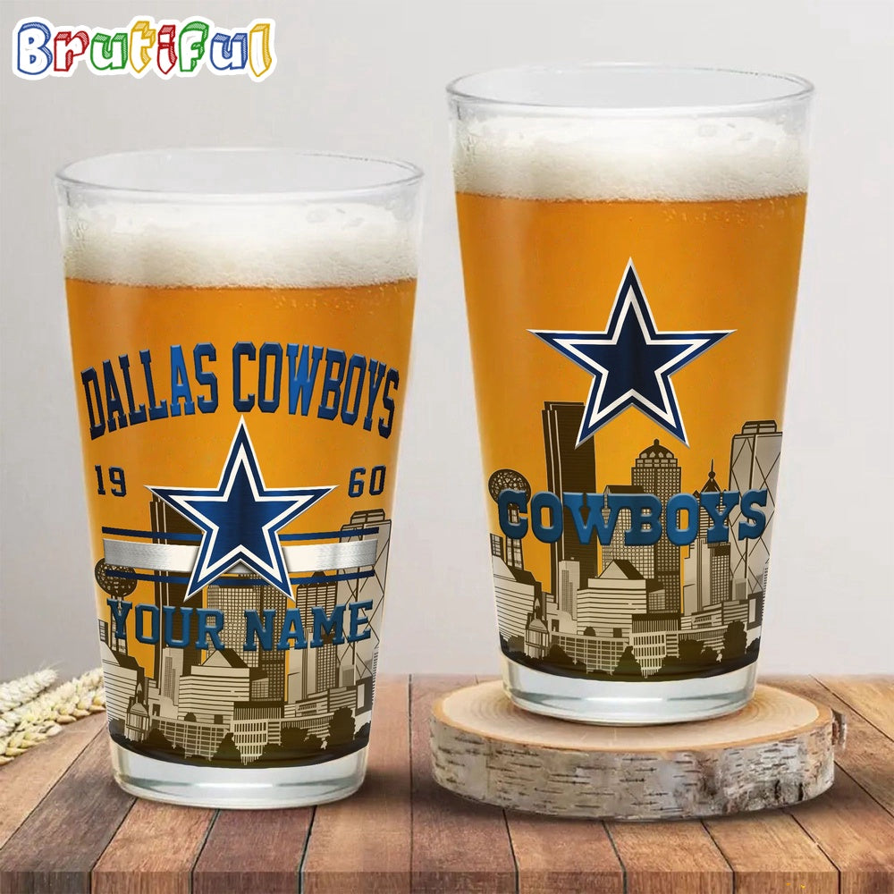 NFL Dallas Cowboys Beer Glass Cup 16oz, Custom Football Glass Cup
