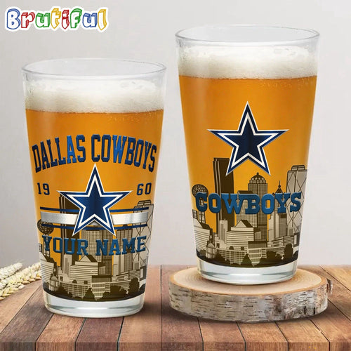 NFL Dallas Cowboys Beer Glass Cup 16oz, Custom Football Glass Cup