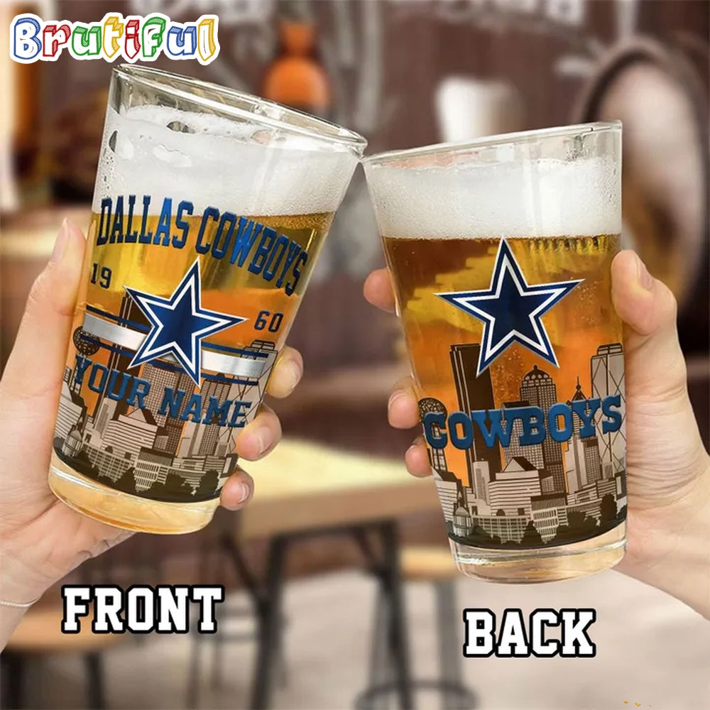 NFL Dallas Cowboys Beer Glass Cup 16oz, Custom Football Glass Cup