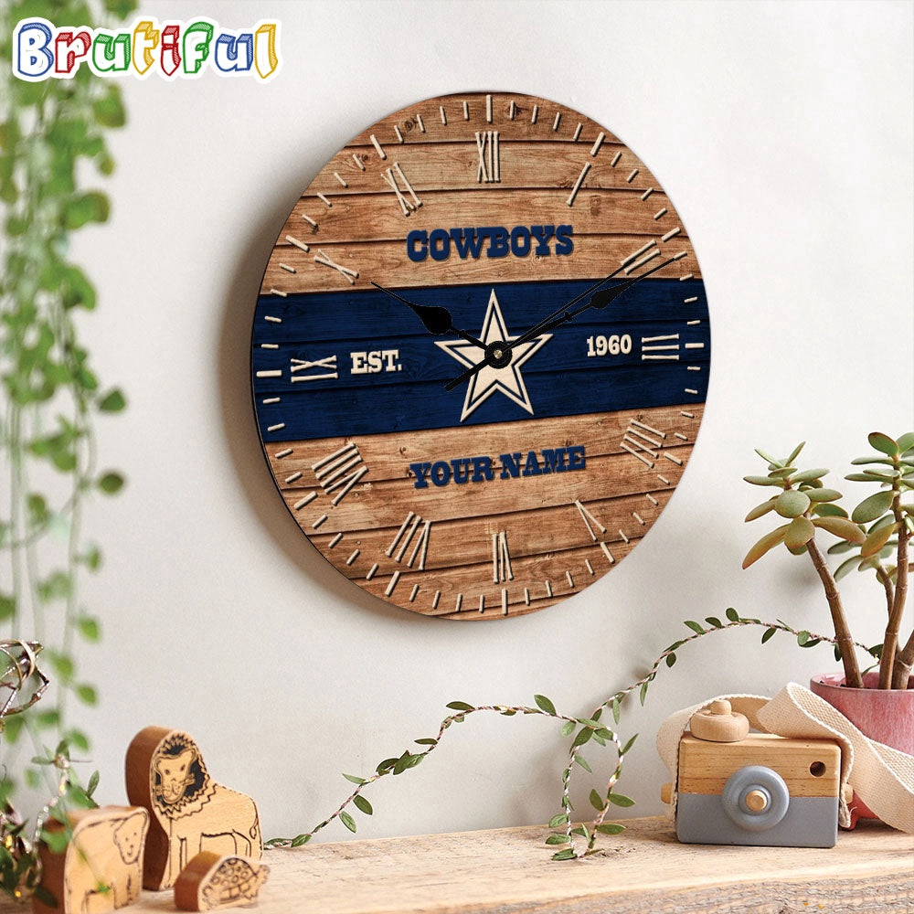 NFL Dallas Cowboys Clock Custom Name Wooden Clock