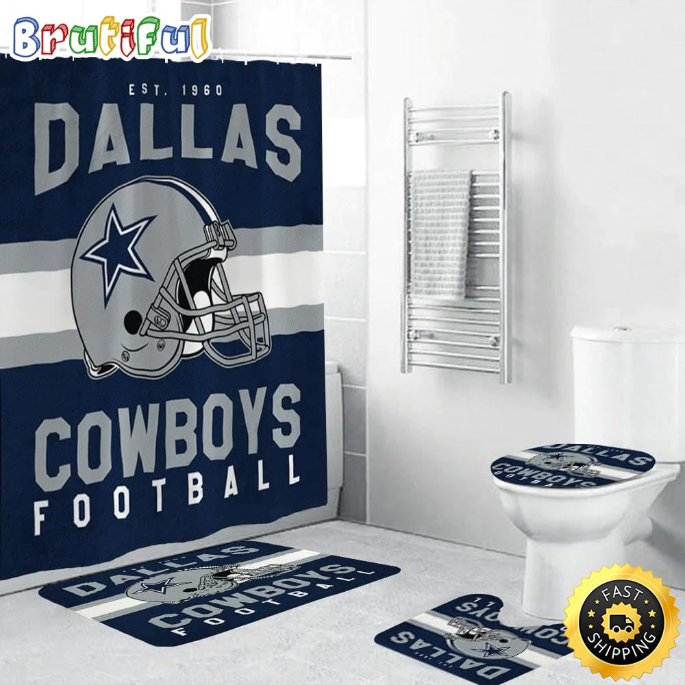 NFL Dallas Cowboys Shower Curtain Football Bathroom Mat Set and Shower Curtain