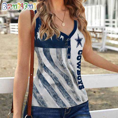 NFL Dallas Cowboys Special American Flag Women V-Neck Ribbed Tank Top