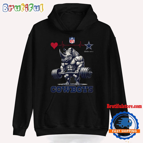 NFL Dallas Cowboys Team Funny Rhinoceros Powerlifting Hoodie Shirt