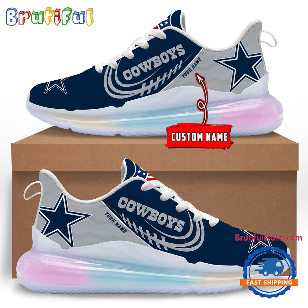 NFL Dallas Cowboys Women’s Rainbow Atmospheric Cushion Running Shoes, Football Women’s Shoes