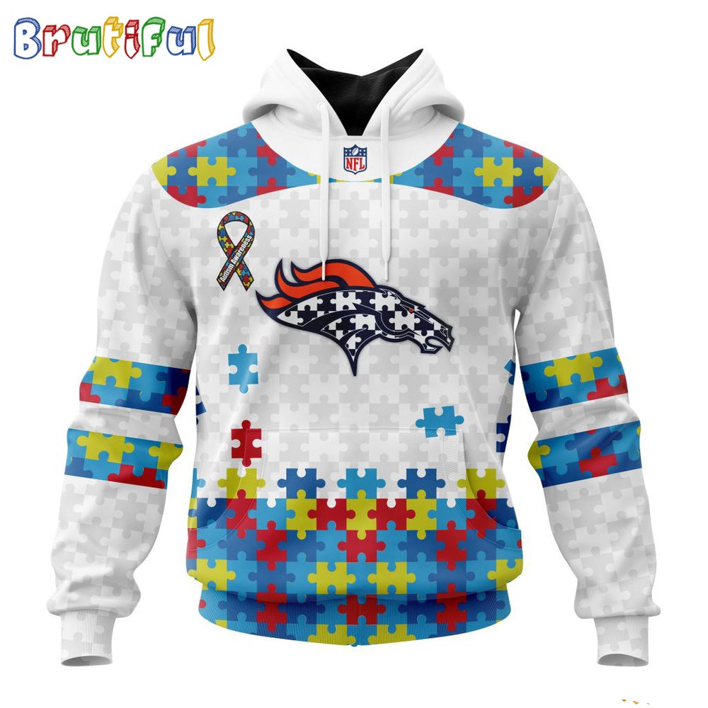 NFL Denver Broncos Hoodie Special Autism Awareness Design 3D Hoodie