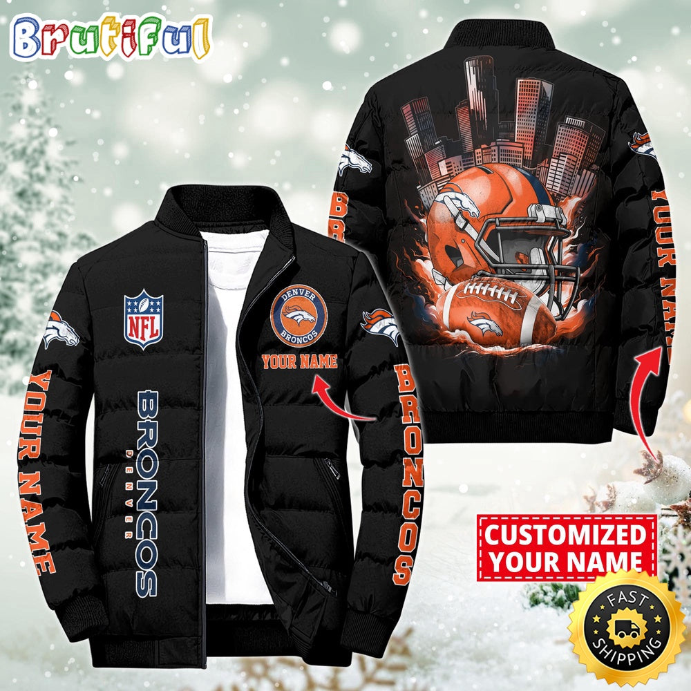 NFL Denver Broncos Puffer Jacket City Logo Print Jacket For Fans