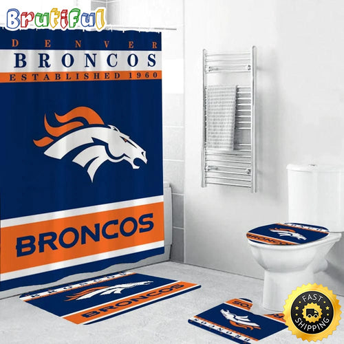 NFL Denver Broncos Shower Curtain Football Bathroom Mat Set and Shower Curtain