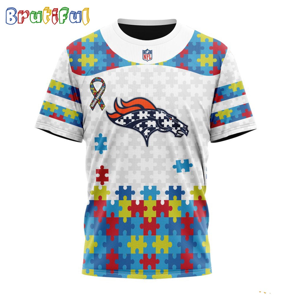 NFL Denver Broncos T-Shirt Special Autism Awareness Design 3D T-Shirt