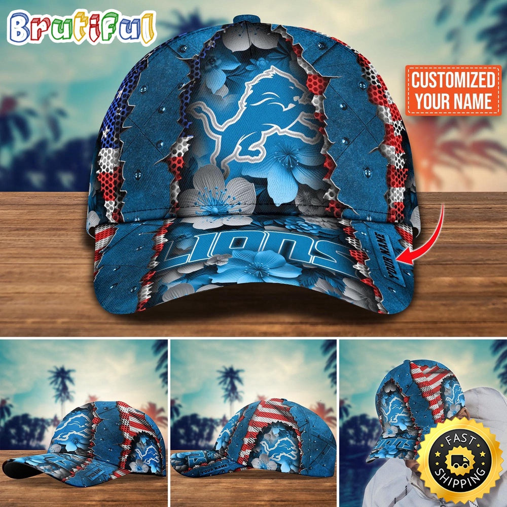 NFL Detroit Lions Baseball Cap Custom Name Football Cap For Fans