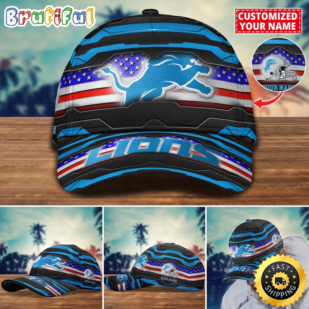 NFL Detroit Lions Baseball Cap Flag Custom Name Cap