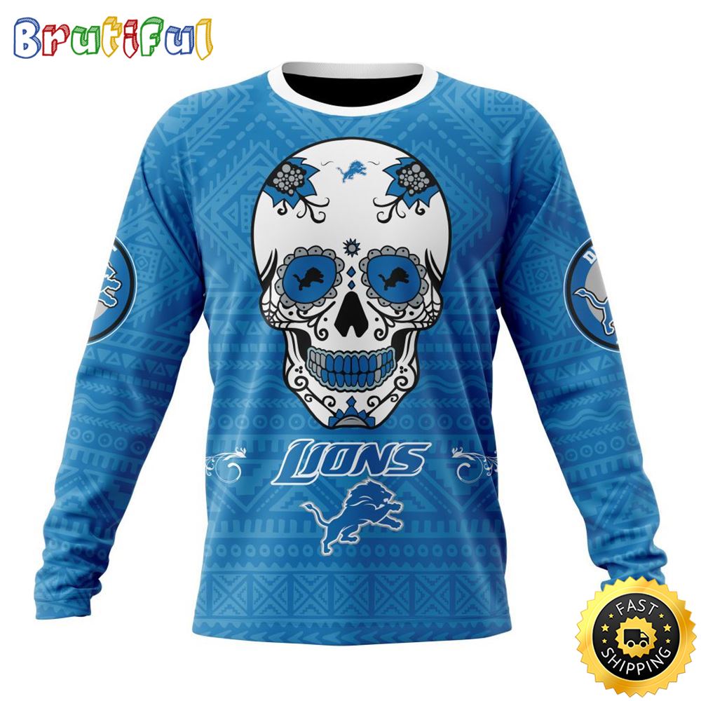 NFL Detroit Lions Crewneck Sweatshirt Specialized Kits For Dia De Muertos Show Your Team Spirit